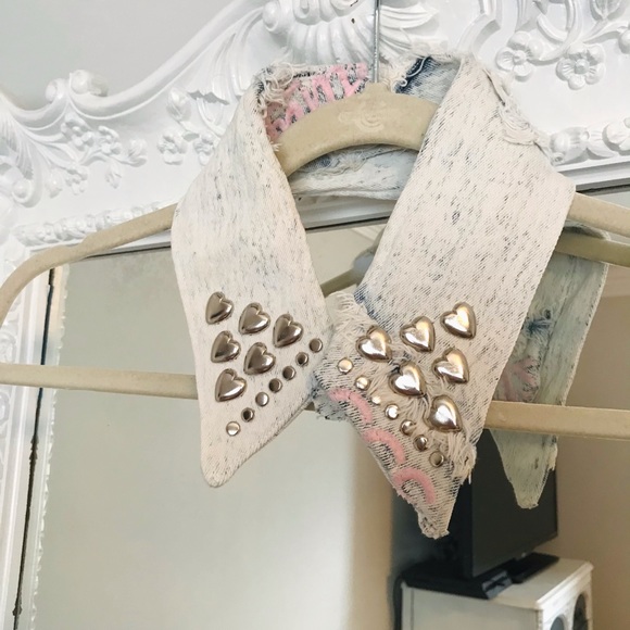 SALE VINTAGE Reconstructed Denim STUDDED Collar - Picture 3 of 5